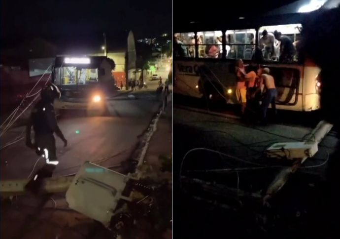Motorista de ônibus perde controle do veículo, bater em postes e muro de escola em Jaboatão