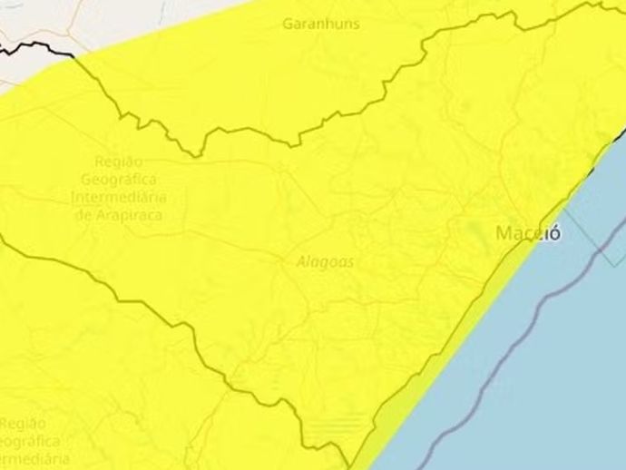 Inmet emite alerta de chuvas intensas para Alagoas, exceto um munic&iacute;pio no Alto Sert&atilde;o