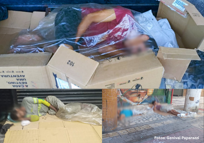 Sacos plásticos viram cobertores para quem vive nas ruas do Centro do Recife