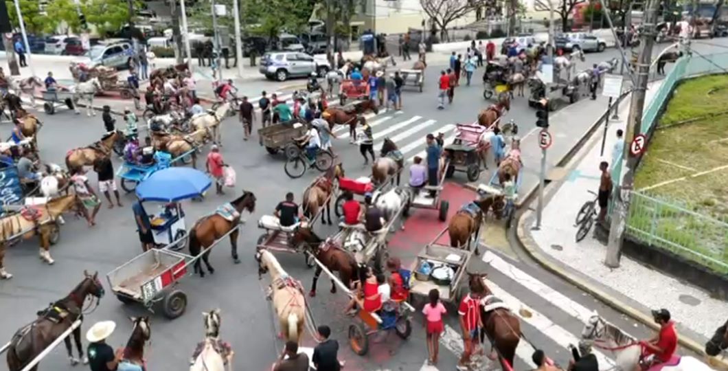 Protesto dos carroceiros paralisa o centro do Recife em frente à Câmara Municipal