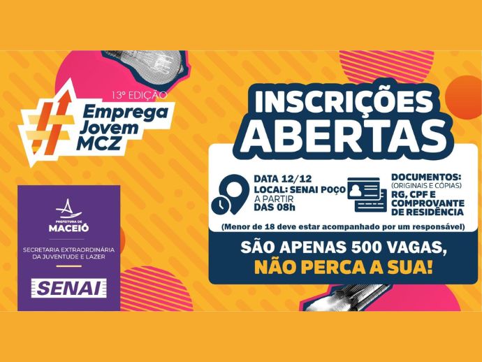 Prefeitura de Macei&oacute; abre inscri&ccedil;&otilde;es para a 13&ordf; edi&ccedil;&atilde;o do Emprega Jovem com 500 vagas em cursos gratuitos