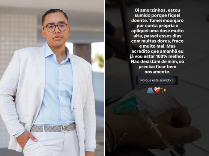 "Foi um susto": Influenciador pernambucano passa mal ap&oacute;s uso incorreto de caneta emagrecedora