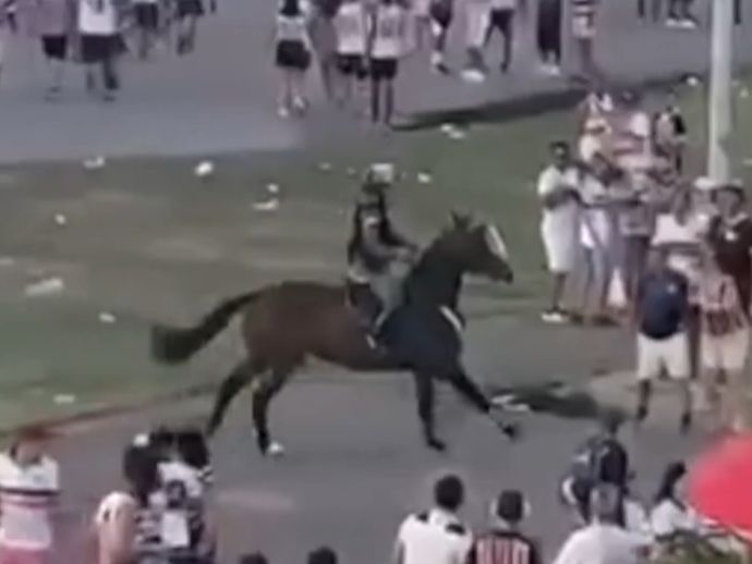 Torcedoras s&atilde;o atingidas por cavalo da PM antes de cl&aacute;ssico na Arena de Pernambuco
